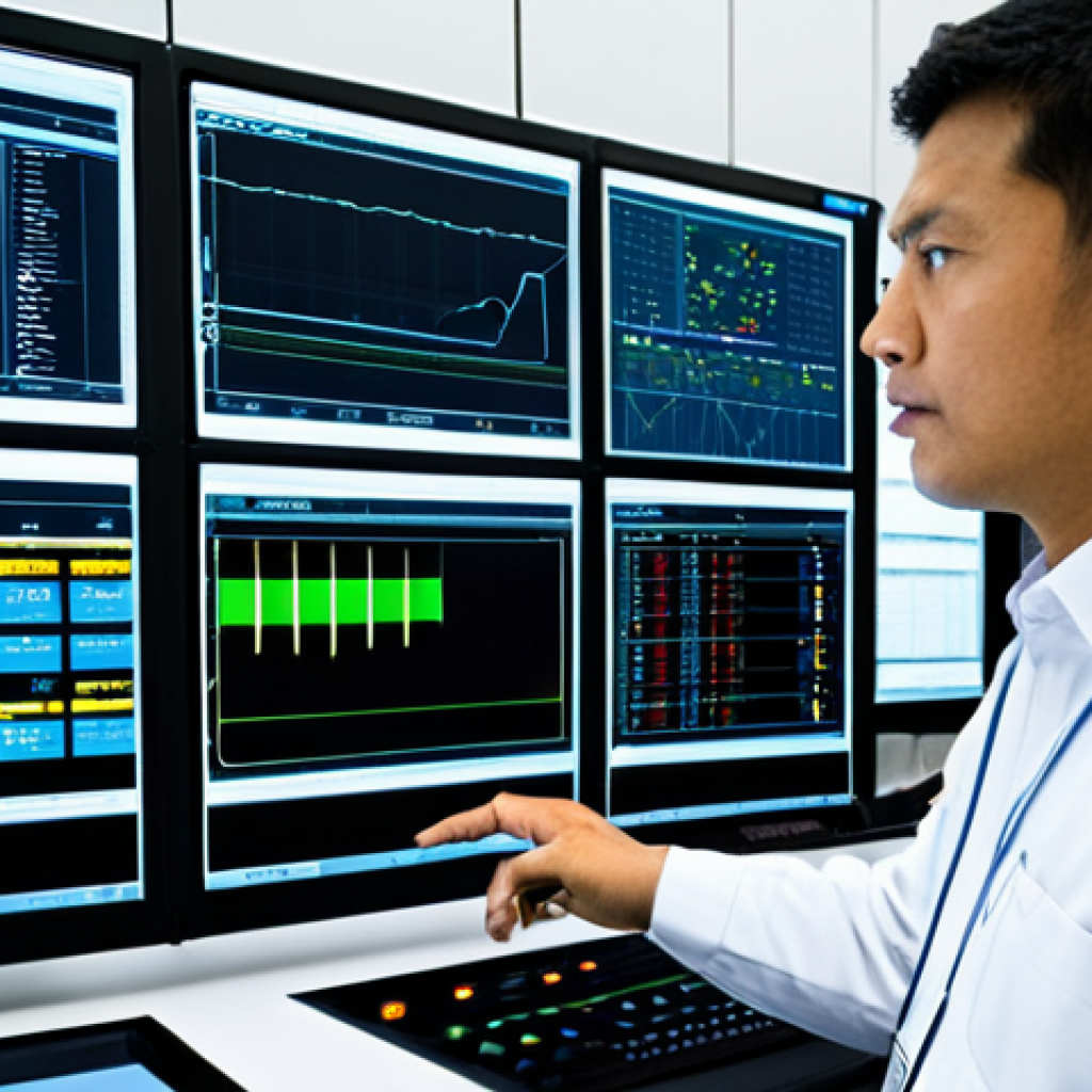 전기기사 시험 과목별 학습 방법 - Power Systems Control Room**
"A brightly lit power systems control room, featuring large display sc...