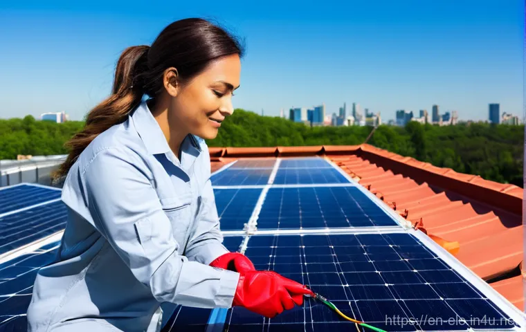 전기분야에서 자격증의 경쟁력 분석 - **Prompt:** A highly skilled, NABCEP-certified female electrician in her early 30s, with a focused e...