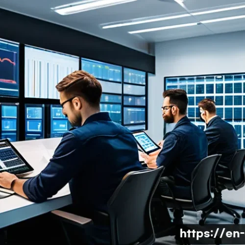 Home 33 전기공사기사와 전력 설비 업그레이드 - A high-tech electrical control room featuring advanced digital circuit breakers and surge protectors...