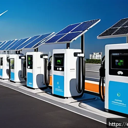 Home 32 전기기사와 전기차 충전소 설계 - A modern urban electric vehicle charging station featuring multiple DC fast chargers with sleek, wea...